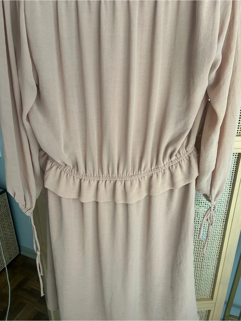 H&M Nude Button Front Mini Dress Size 8 Flowy Boho - Picture 4 of 6